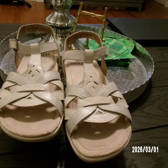 Earth Origins Leather Strappy Sandals "Sylvie" SAND WHITE (BEIGE) SIZE 7 M - Picture 5 of 6